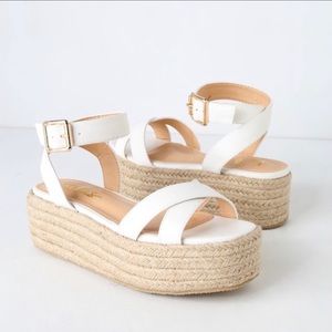 Lulu's Cobi White Espadrille Sandals Heels size 6.5